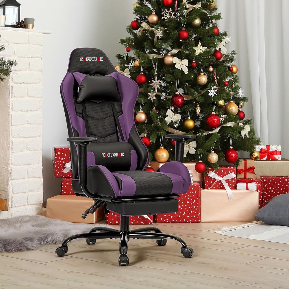 Gaming Chair Lumbar Pillow - เก้าอี้เกมมิ่งสไตล์เรซซิ่งพร้อมที่วางเท้า เก้าอี้ทำงานพนักพิงสูง เก้าอี้ปรับเอนพร้อมที่รองรับหลังและหมอน