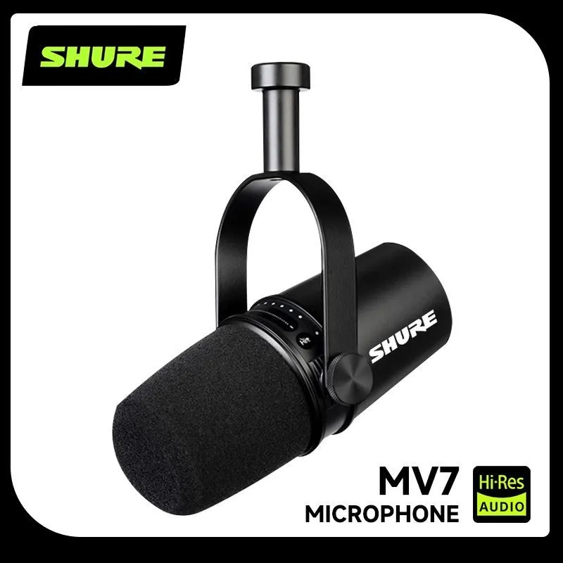 Sound Card Usb - ไมโครโฟนไดนามิก Shure MV7 Hybrid USB/XLR สำหรับงานแสดงสดกลางแจ้ง