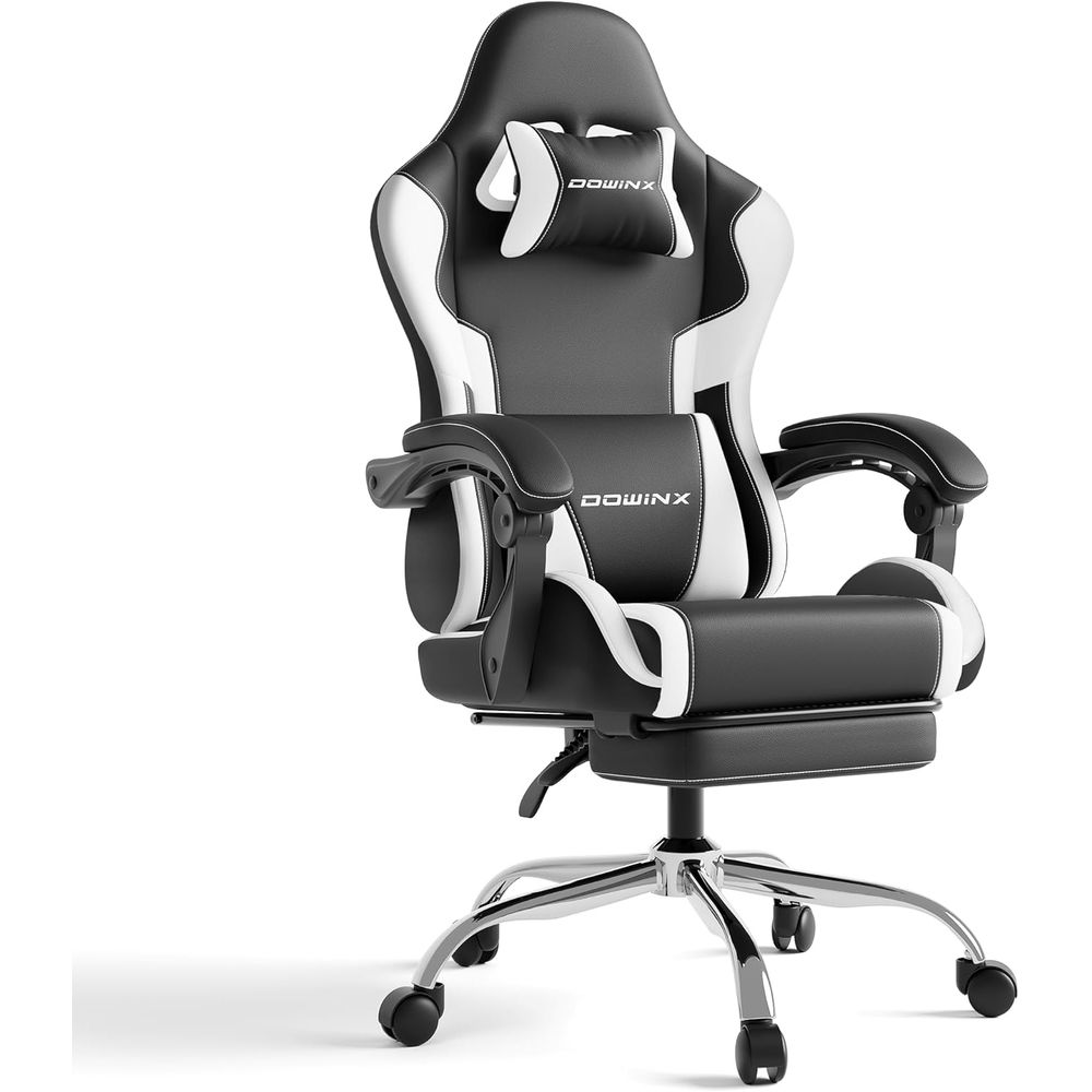 Gaming Chair Lumbar Pillow - เก้าอี้เล่นเกมตามหลักสรีรศาสตร์พร้อมที่รองรับหลังและหมอนรองศีรษะ รับน้ำหนักได้ 330 ปอนด์ สีขาว เหมาะสำหรับใช้ในบ้าน