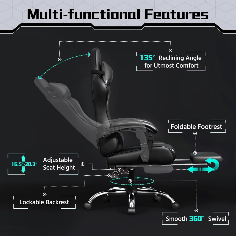 เก้าอี้เกมมิ่งหนัง PU ที่นั่งส - Gaming Chair Lumbar Pillow บทวิจารณ์และราคา